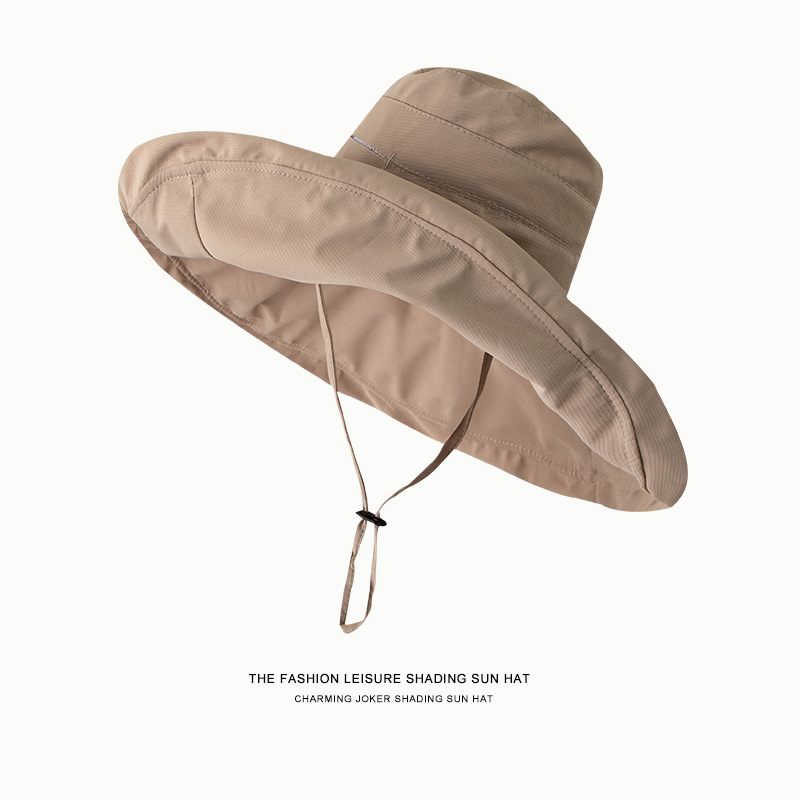 18cm Oversized Brim Sun Hat for Women's Outdoor Sun Beach Fisherman Cap Ladies Girls Casual Travel Sun Protection Wide Brim Hat: Khaki