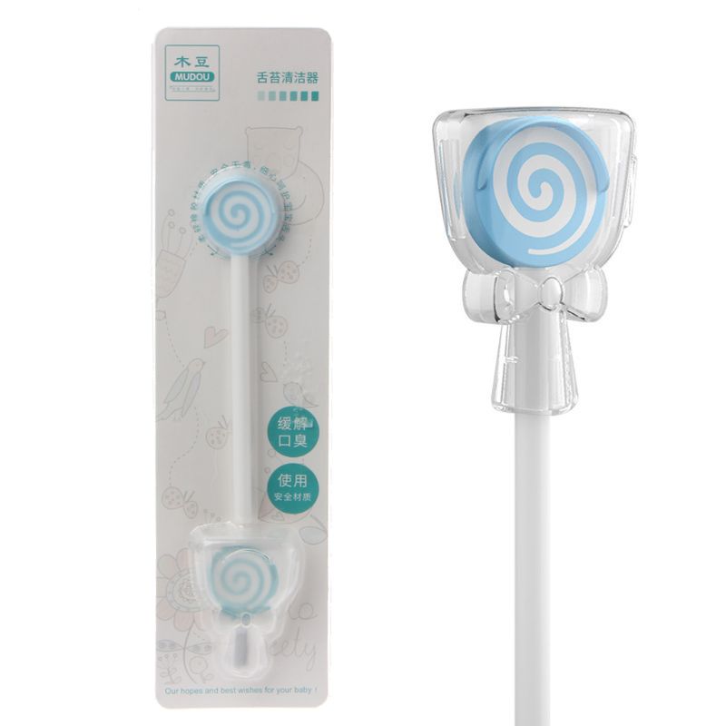 Lollipop bebê língua escova de limpeza criança língua raspador limpador cuidados com o bebê natal presente dos miúdos do bebê: Azul