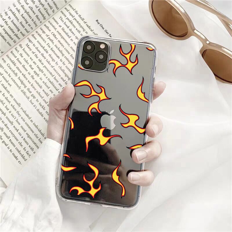 JAMULAR Weiche Silikon Klar Telefon Fall Abdeckung Für iPhone 7 SE X XS XR 11 Pro Max 8 6s 6 Plus Flamme Feuer Print Fundas