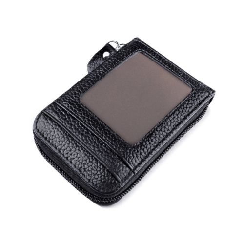 Men's Wallet Credit Card Holder RFID Blocking Zipper Thin Pocket Men's Business Card Wallet Bags: Black