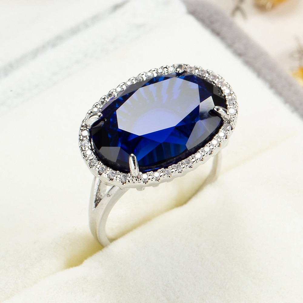 plus récent à la grand bleu Royal pierre ovale mariage anneaux ouverts pour les femmes mariage fiançailles bijoux accessoires