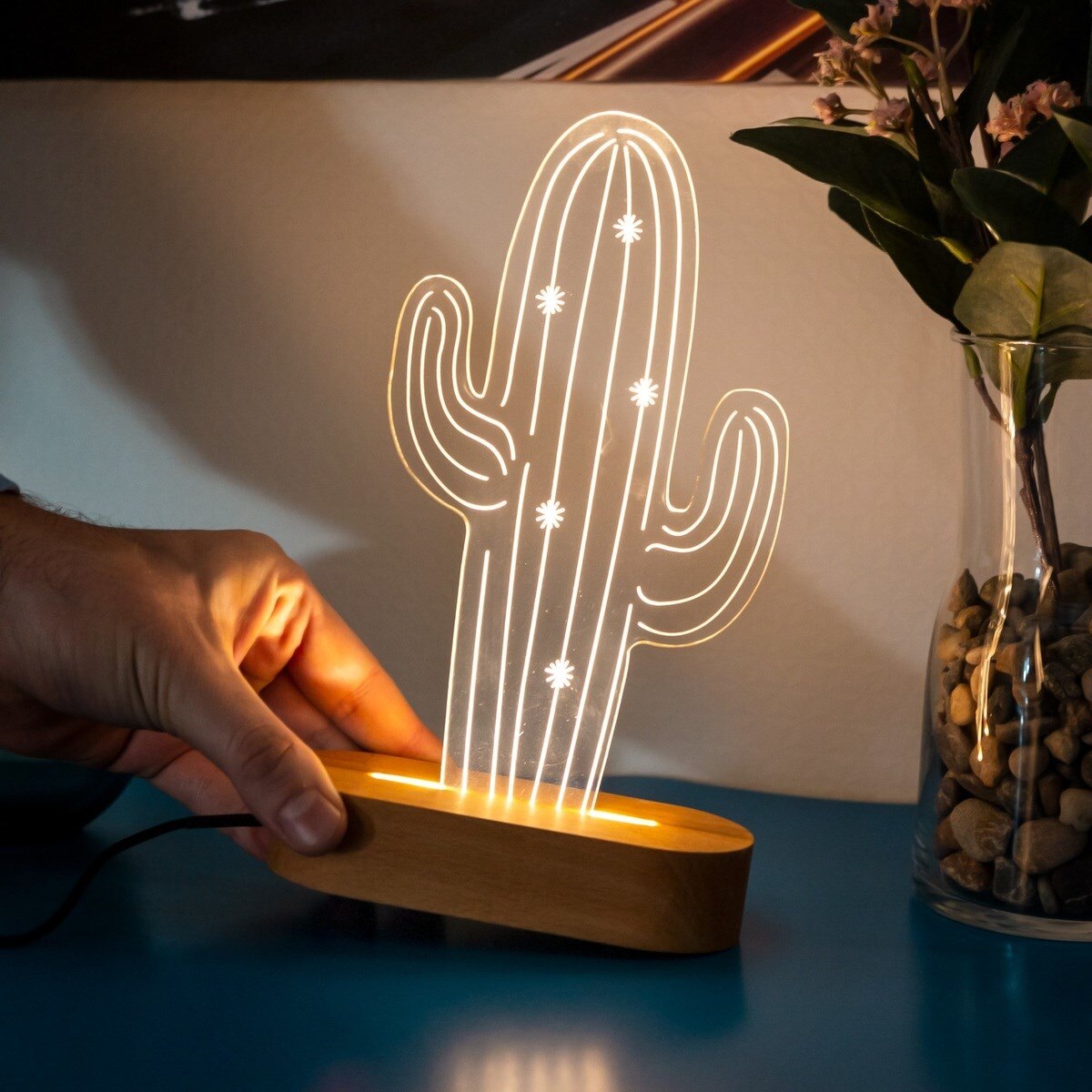 3D Cactus Desert Plant Shape Visual Lamp 3D Optical illusion Light Home Decor LED Neon Night Light Table lamp