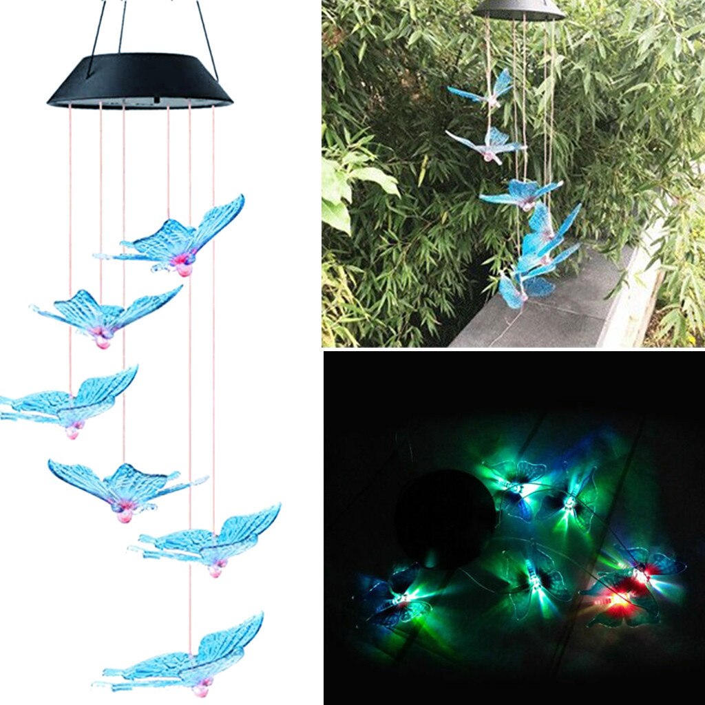 Solar Wind Chime Licht Transparante Vlinder LED Zonne-energie Vlinder Windgong Licht Huis Tuin Opknoping Lamp Decor