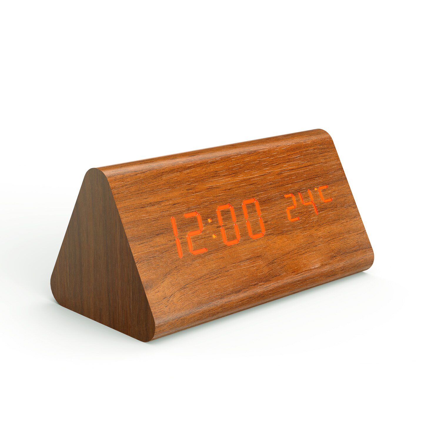 Voice-Activated Led Tijd Temperatuur Dual Display Houten Digitale Wekker: Bruin