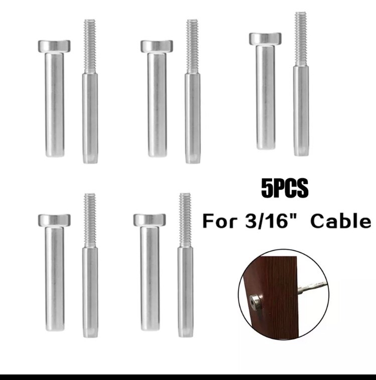 Stainless Steel Invisible Receiver Stud Swage 1/8 3/16 Cable Railing Cable Threaded Terminal Wire Rope End Fitting: 5 PCS 5mm