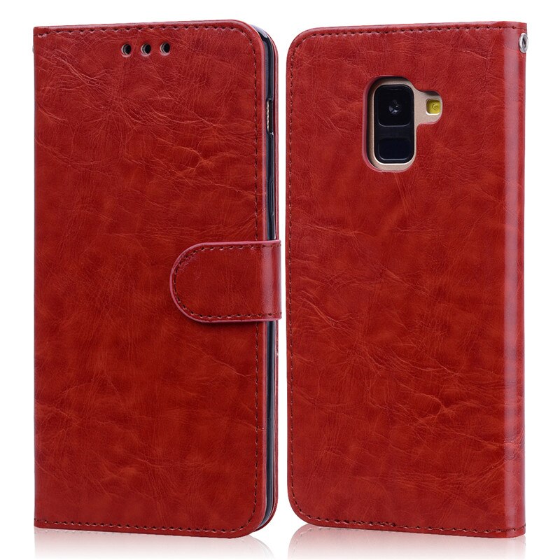 Leather Flip Case Voor Samsung Galaxy A8 Case Samsung Galaxy A8 Plus Een 8 Case Wallet Phone Case voor Galaxy A8 Case: For A8 2018 / Brown