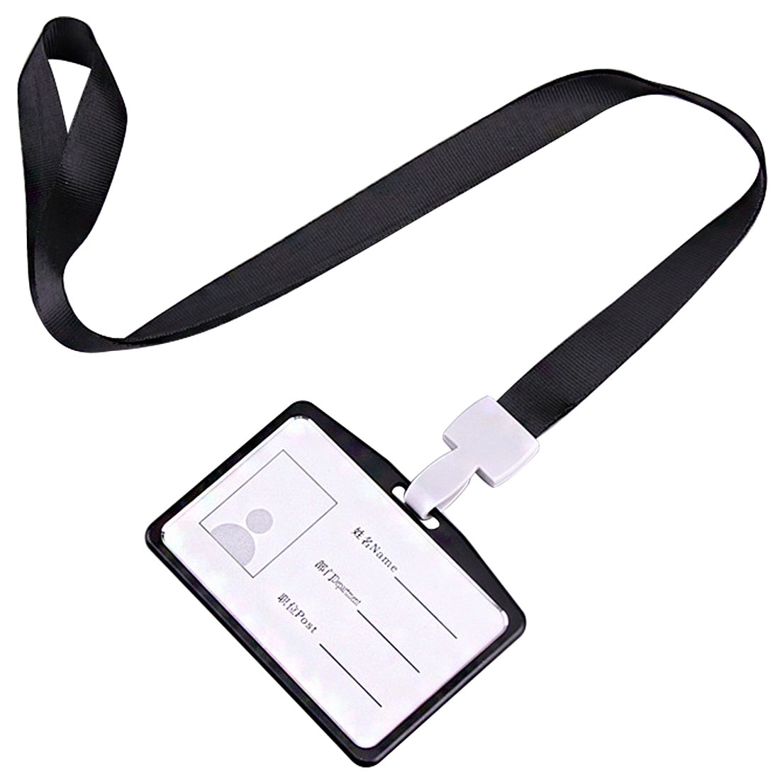 Aluminum Alloy Metal Vertical ID Badge Holder Bank Credit Card Bus Cards Case Cover Holders With Lanyard: horizontal black