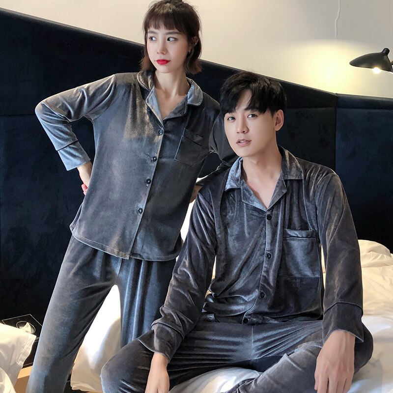 Winter Warm Soft Golden velvet Pajamas Men Women Long-sleeved Sleepwear Pijama Couple Homme Nightwear Cardigan Pyjamas