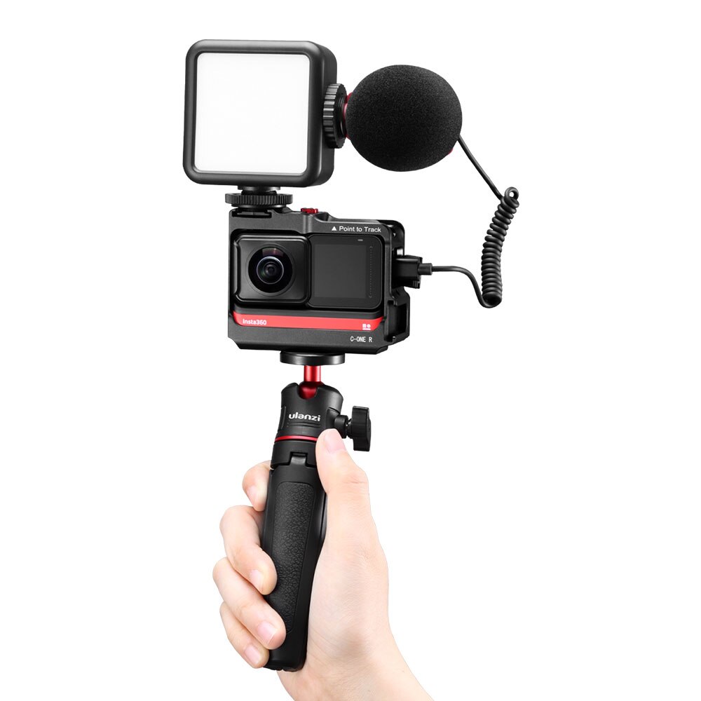 Ulanzi-estructura de Metal para Insta360 ONE R, marco protector de cámara, funda carcasa con soporte de zapata fría, luz Led para vídeo y micrófono