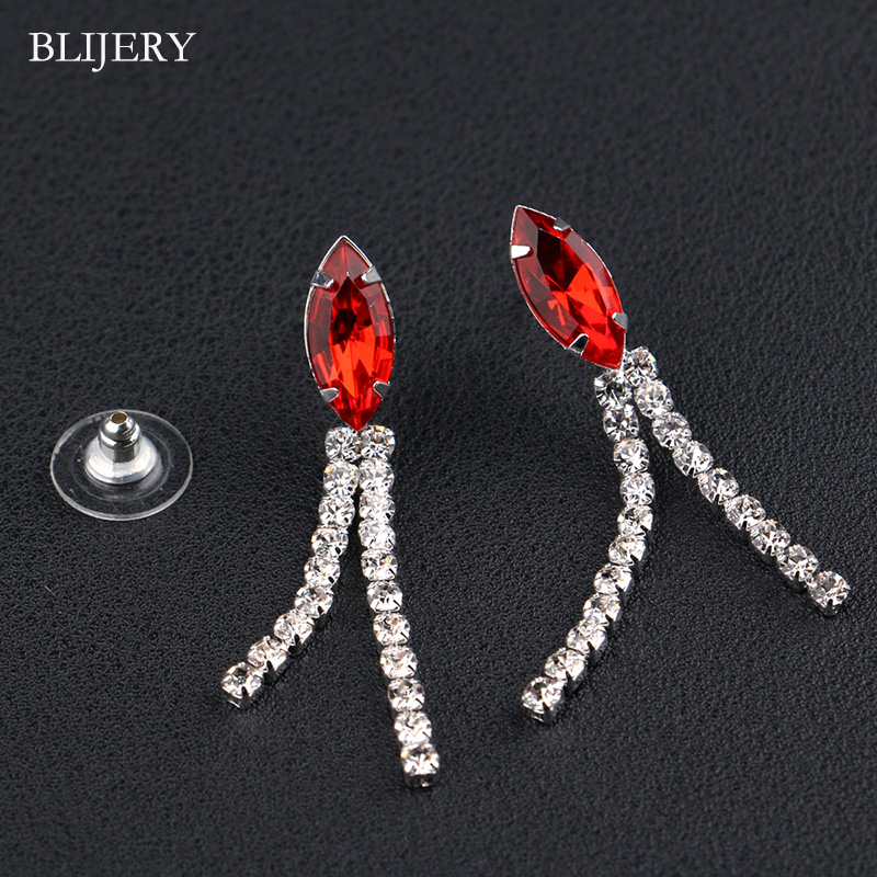 BLIJERY Mode Bloemen Bruids Sieraden Sets Charm Red Crystal Rhinestone Ketting Oorbellen Bruiloft Sieraden Sets voor Vrouwen Party