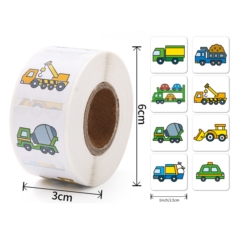 500 Stuks Cartoon Transport Auto Labels Stickers Kinderen Beloning Puzzel Stickers Verjaardagsfeestje Cadeau Decoratief Label Scrapbooking: YELLOW