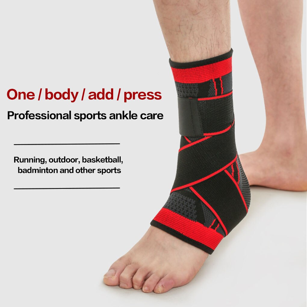 1PC Elastic 3D Pressurized Ankle Support Basketball Volleyball Sports Gym Badminton Ankle Brace Protector with Strap Belt