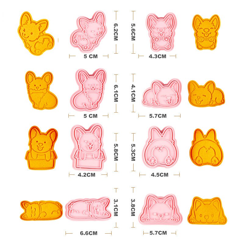 Molde de galletas Corgi 3D, dibujo animado en forma de perro, glaseado de azúcar, galleta en relieve, sándwich de fruta, galleta, Fondant, prensa, molde para hornear