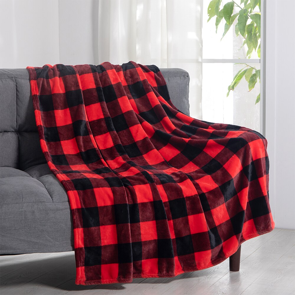 Exclusivo Mezcla queensize flanellen fleece deken, super zachte en warme lichtgewicht geruite dekens voor alle seizoenen, 229 x 229 cm, roze