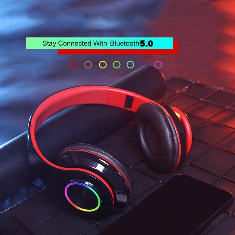 LED Wireless Headset Bluetooth 5.0 Stereo Foldable Headphones With Microphone For iPhone Xiaomi Huawei Sumsung TWS Headphone