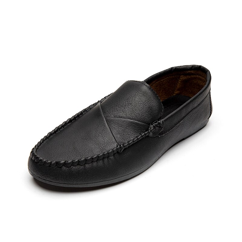 Mocasines de cuero suaves y cómodos para hombre, calzado informal sin cordones, para exteriores, calzado de descanso para conducción: black / 44