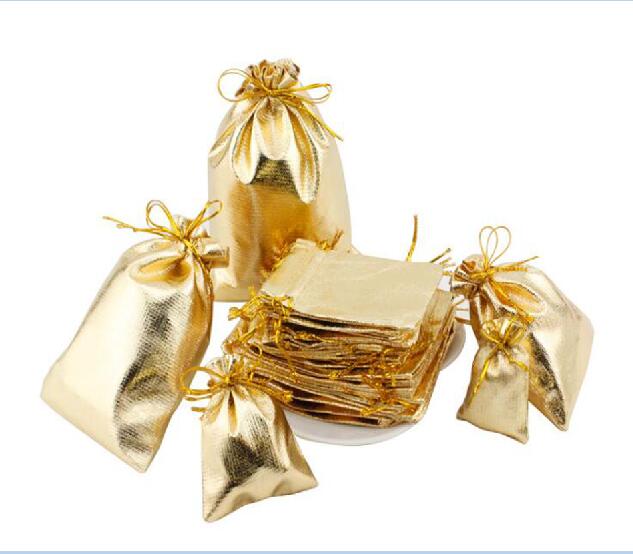 100 stks/partij 5x7 7x9 9x12 10x15 cm Gouden/Zilveren Kleur Trekkoord Organza bag Kerst Huwelijkscadeau Pouches Sieraden Verpakking tassen