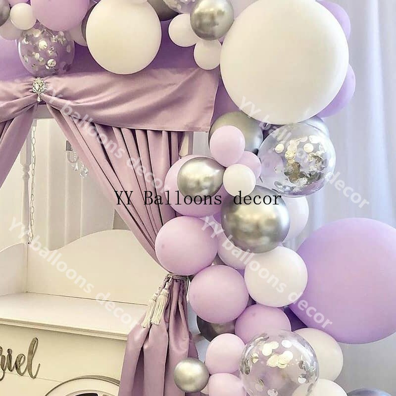 121 stücke Pastell Lila Weiß Macaron 1 Bogen Hochzeit Braut Dusche Partei Hintergrund Decoation Streifen Band Zauberstab Ballon