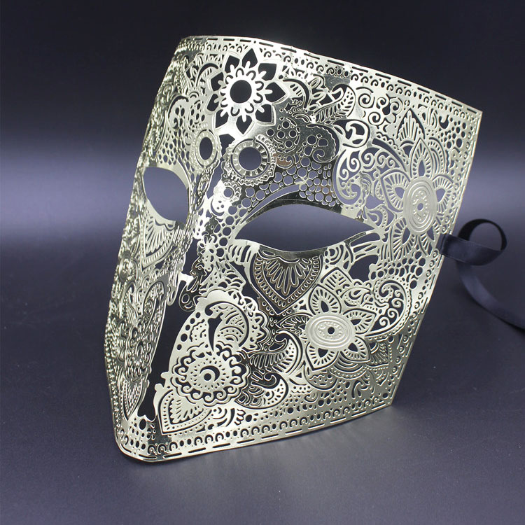 Goud Zilver Kleur Volledige Gezicht Bauta Phantom Cosplay Masker Black Metal Schedel Shield Mardi Gras Joker Party Masker