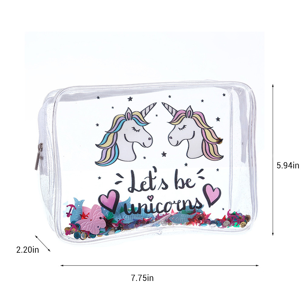 Women Makeup Bag Transparent Cartoon Unicorn PVC Makeup Bag Waterproof Cute PVC Travel Makeup Cosmetic Toiletry Zip Bag Pouch