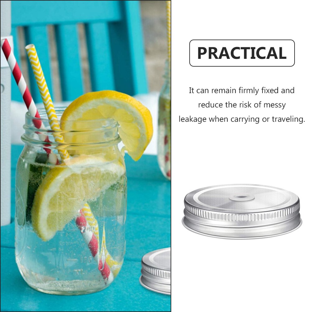 2Pcs Straw Lids Stainless Steel Lids Canning Jar Lids with Straw Holes