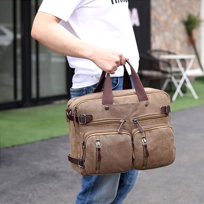 Casual canvas business aktetas multifunctionele handtas herenrugzak schoudertas crossbody 17 inch laptop ipad reiskoffer