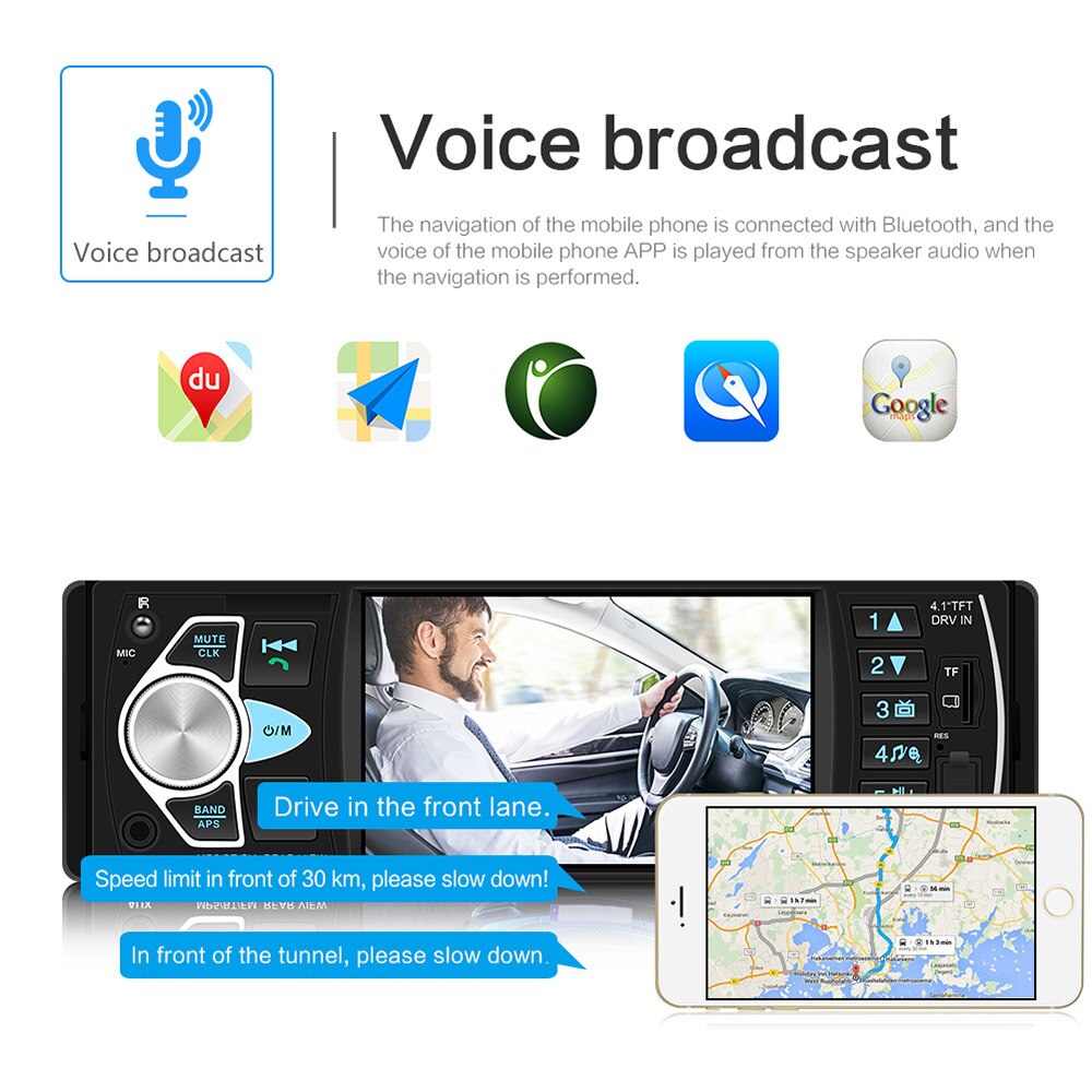 Autoradio stéréo 4.1 "HD, grand écran 4022D, Bluetooth, mains-libres, Bluetooth, lecteur électronique MP5, noir, pour voiture