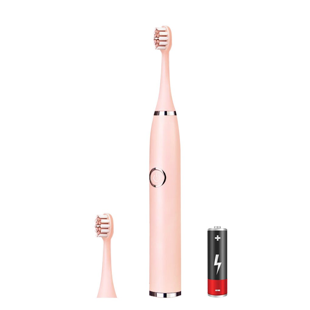 Brosse à dents électrique Super sonique pour adultes et enfants, avec minuterie intelligente, pour le blanchiment, IPX7, étanche, batterie AA remplaçable: Pink 2 Heads