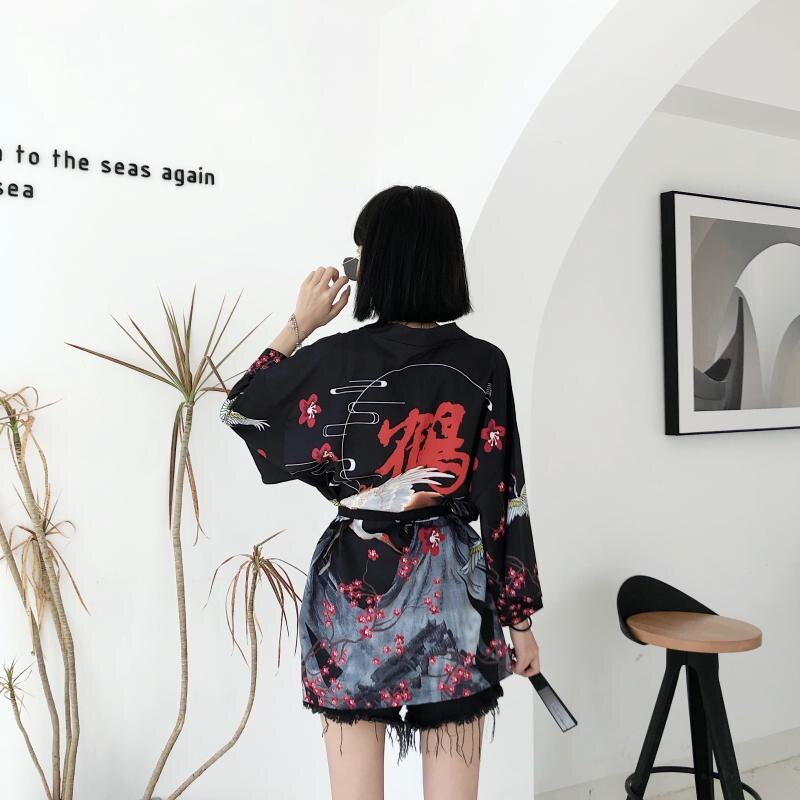 Kimono japonés Retro Samurai, cárdigan de gasa Haori ukiyo-e con estampado Floral para mujer, ropa de calle para Cosplay