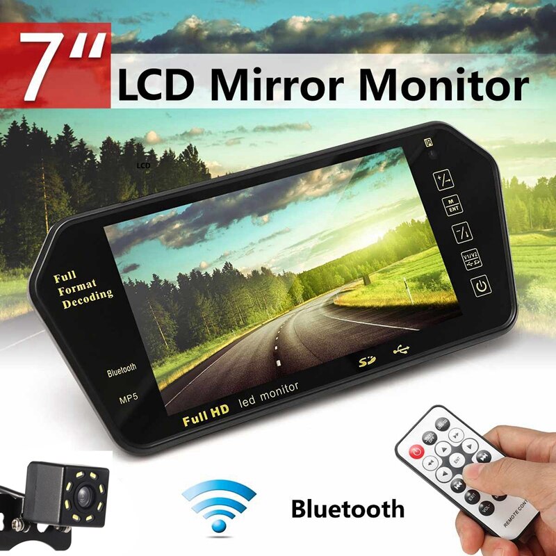 7 Inch Auto Tft Lcd Kleur Spiegel MP5 Speler Viedo Stereo Achteruitkijkspiegel Monitor