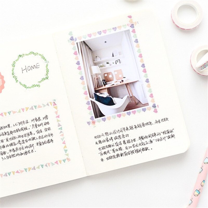 Autocollant amour et feuilles pour scrapbooking, étiquette scrapbooking, ruban de masquage décoratif, matériel en papier, Album Photo Escolar, Washi, Diy bricolage, 7m * 8mm