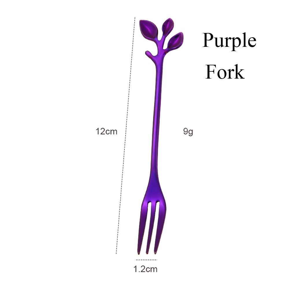 Dessert Utensils Small Branches Leaf Home &amp; Kitchen Coffee Spoon Fruit Fork Upscale Dinnerware Tea Scoops: purple-Fork