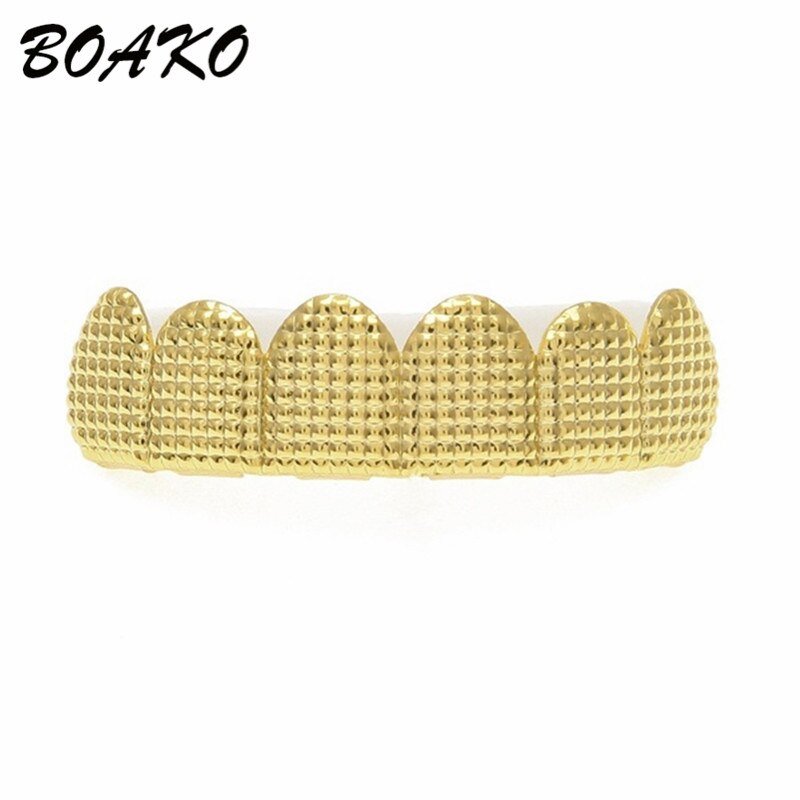 BOAKO Gold Bump enrejado dientes Grillz Hip Hop parrillas de parte superior e inferior de los hombres Dental boca Punk diente tapas rapero Cosplay joyería del cuerpo: Gold Top