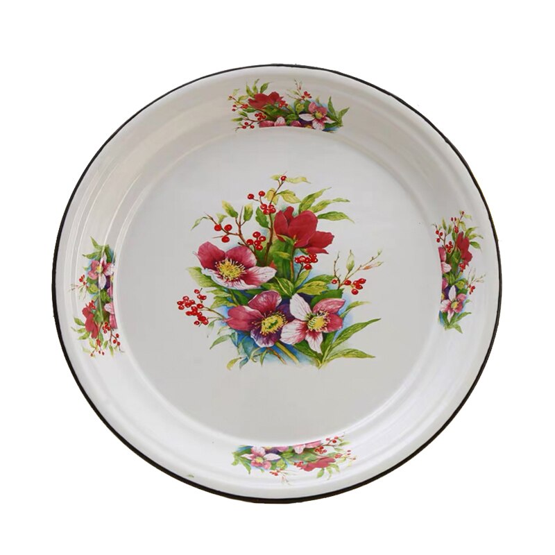 Plato grande de esmalte chino Vintage, plato de comida de fruta con patrón de rosa de girasol, contenedor, vajilla, utensilios de cocina: 2
