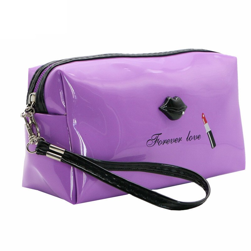 Uosc kosmetiske tasker til kvinder kvindelige rejser bærbare pu læder lyse læber kosmetiske tasker tasker multifunktionel makeup taske neceser: Lilla
