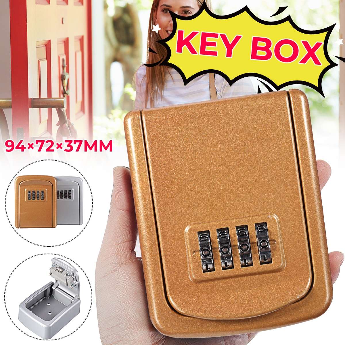Safurance Small 4 Digit Code Lock Outdoor Password Key Box Password Lock Wall-mounted Key Box Password Lock 94*72*37mm