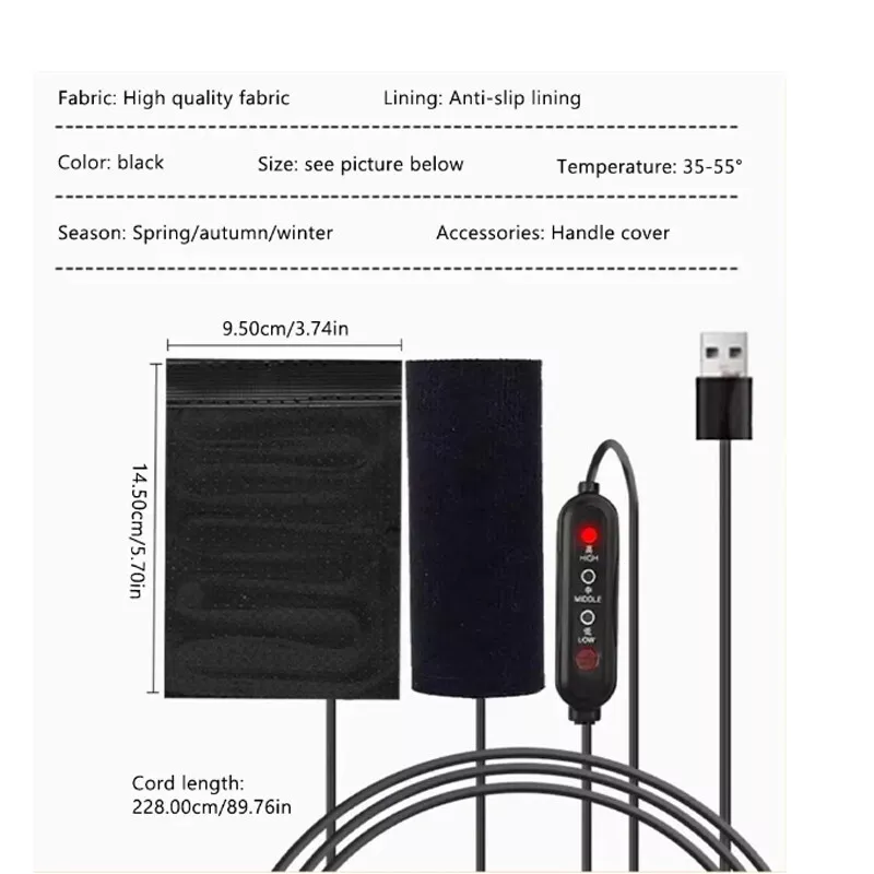 1 Pair 5V Motorcycle Heated Grips USB Electric Handlebar Winter Warmer Removable Warm Grip Adjustable 3 Speed Temperature