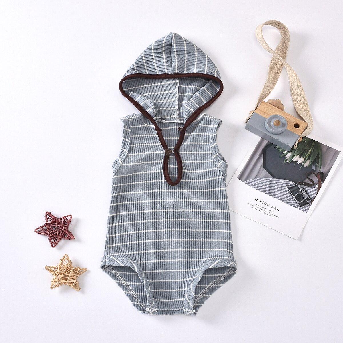 Décontracté bébé barboteuses à capuche 3 couleurs rayé tricoté bouton sans manches combinaison Outwear garçons filles vêtements