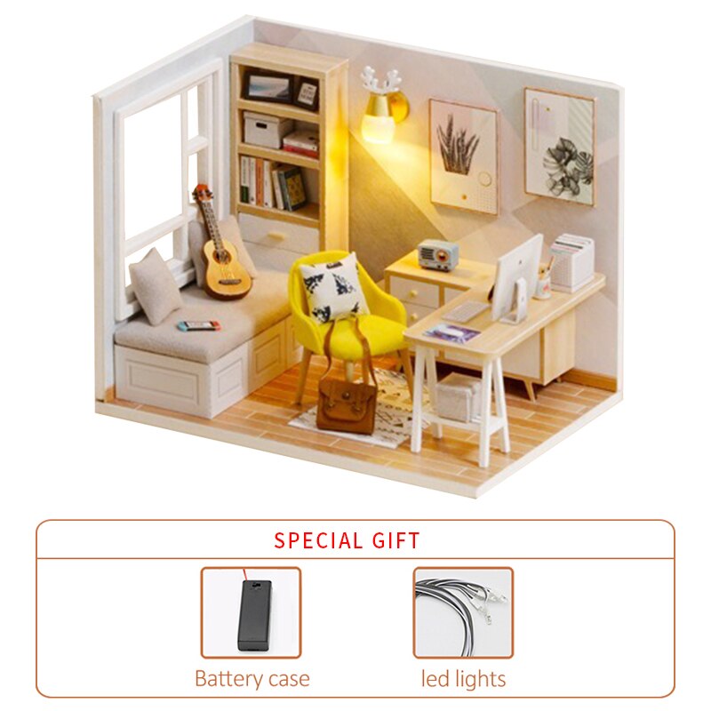 Diy Miniature Dollhouse Kit Handmade Model Wooden House Kitchen Roombox Birthday Christmas Kids Toys Doll House Furniture: Clear