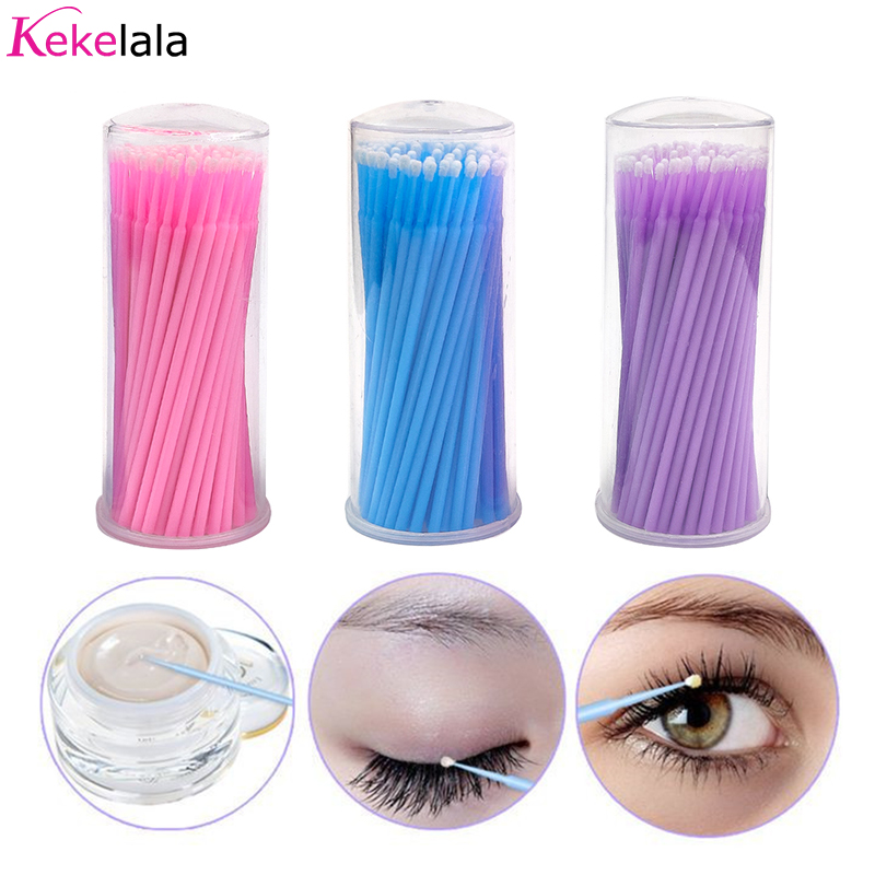 Kekelala 100Pcs/Fles Wimper Extension Wattenstaafjes Lash Lift Lijm Remover Applicators Microblade Make Micro Borstels Tool