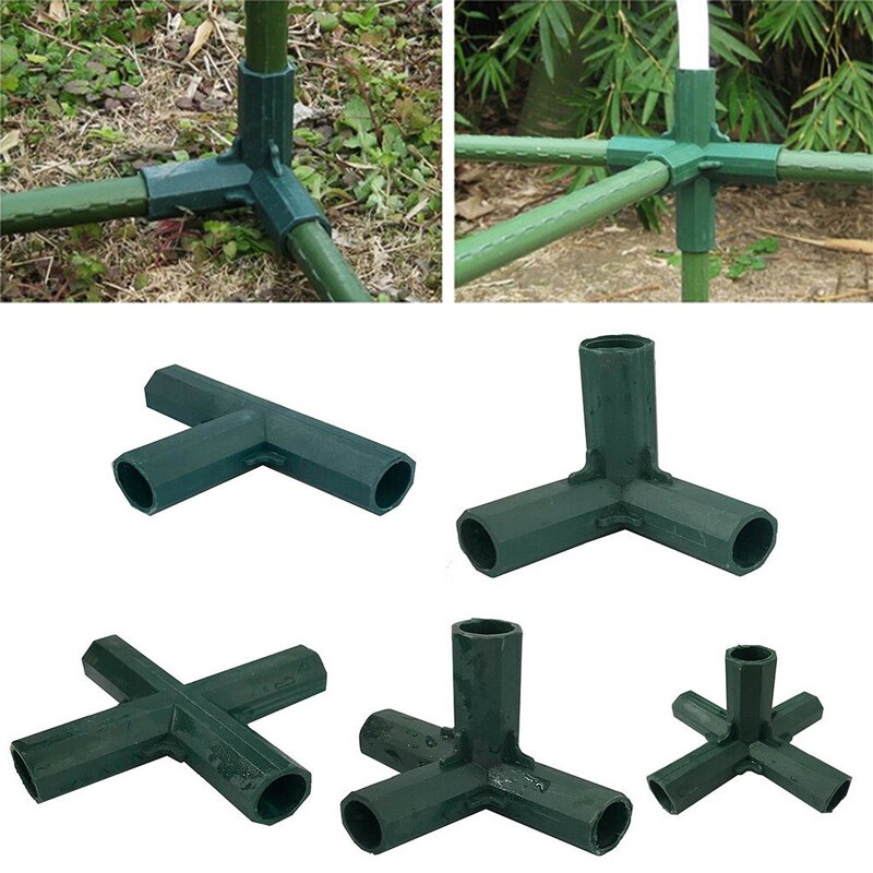 4pcs 16mm Corner Connector Fencing Pipe Joint Supports Garden Framework 3 4 5 Ways Cages Awning Pole Greenhouse Plant Stakes