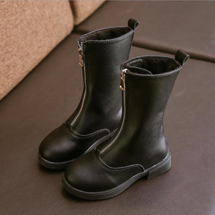 Jaar lente winter meisjes laarzen kinderschoenen leren laarzen meisje warme schoenen wilde meisjes sneeuwlaarzen zwart rood