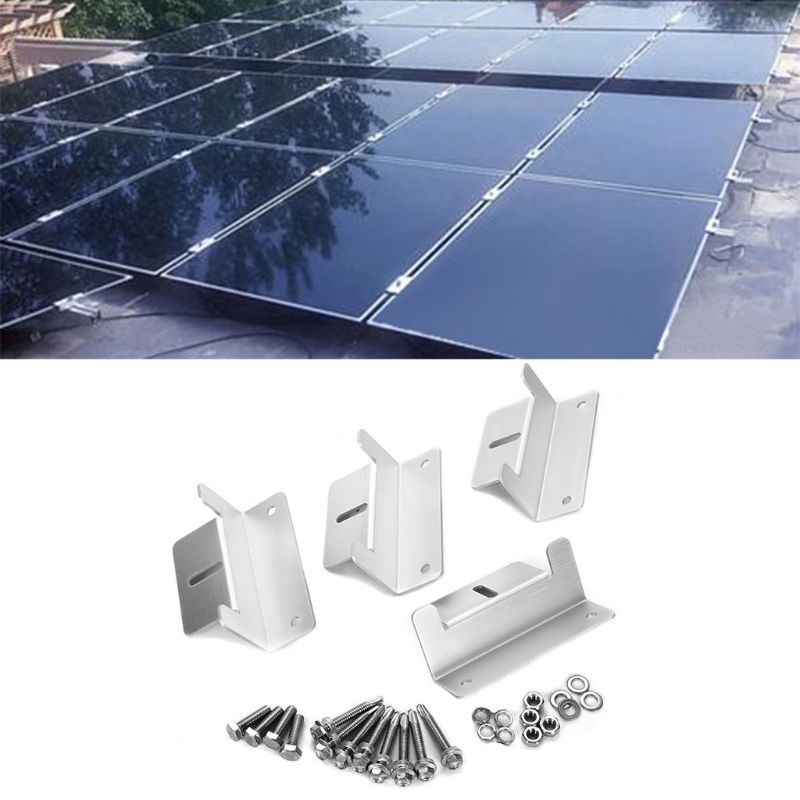 Sett  av 4 solcellepanel z -stil aluminiumsbraketter muttere bolter og skiver til montering på bobiler