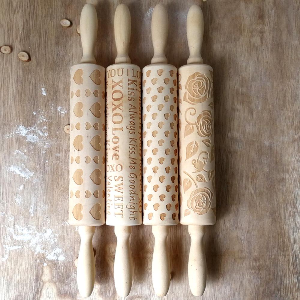 Cute Animal Wood Embossing Rolling Pin for DIY Baking Cookies Noodle Biscuit Fondant Cake Dough Engraved Roller