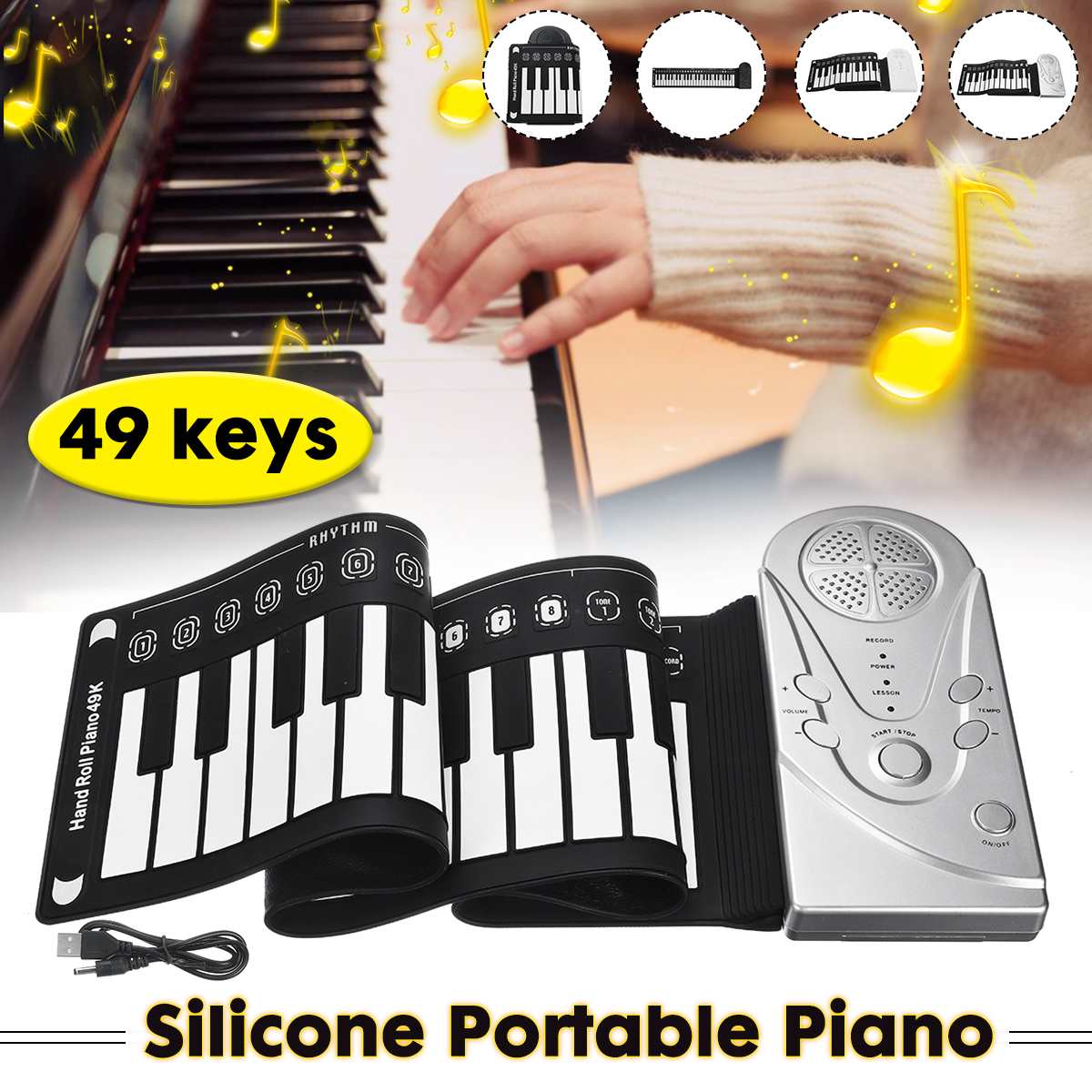 Digital Keyboard Piano Portable Flexible 49 Keys Flexible Silicone Electronic Roll Up Piano Children Toys Built-in Speaker