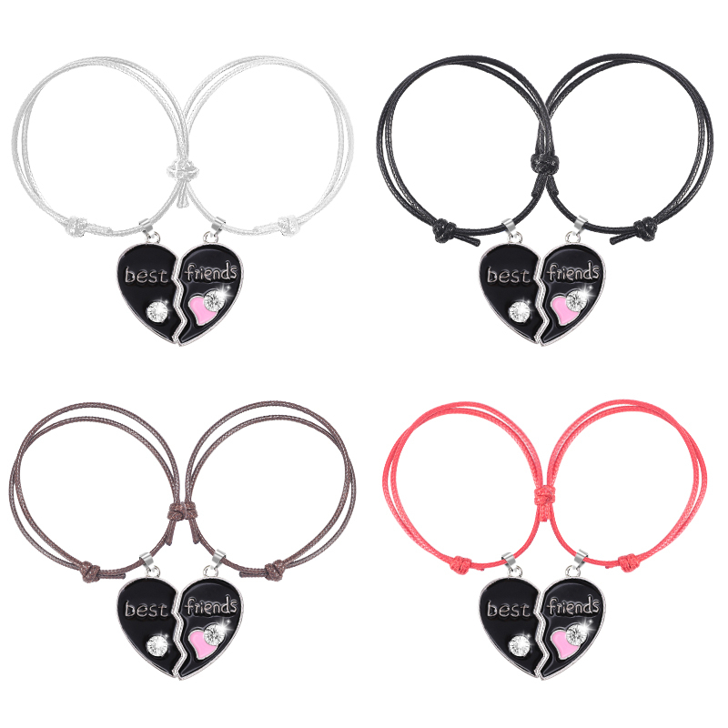 Pulsera trenzada bohemia para mujer, colgante sencillo a la con costuras en forma de corazón, colgante BFF para mejor amigo, de joyería de amistad 2023: Chapado en zinc azul