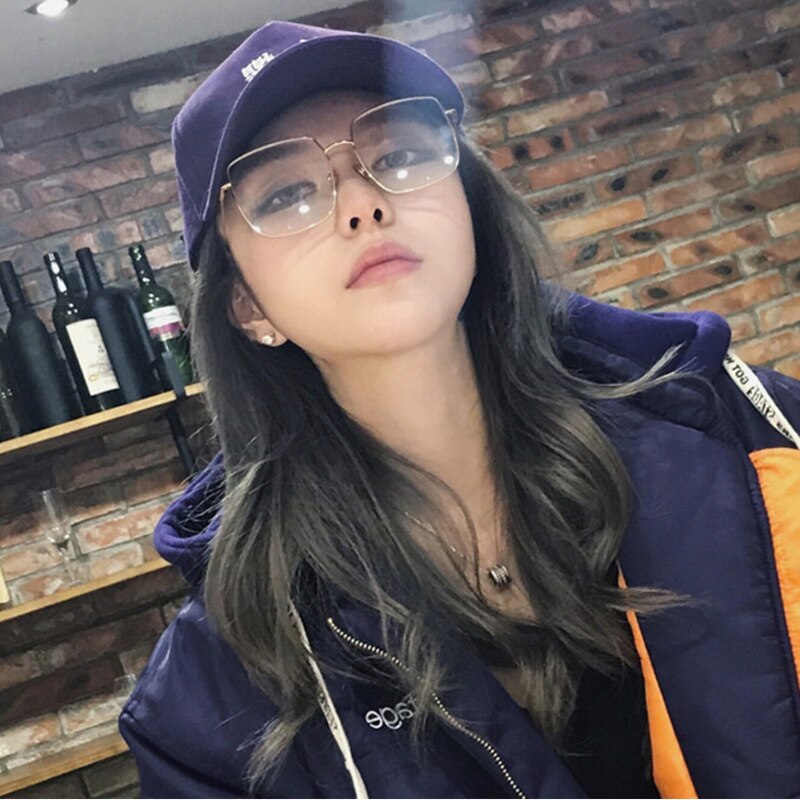 Gafas planas de Metal grande y cuadrado, gafas transparentes para mujer, montura de prescripción, montura de gafas, gafas de protección contra luz azul