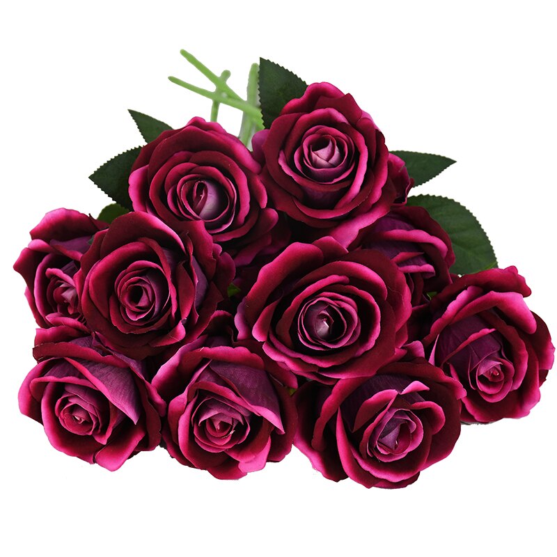10 stk real touch rose blomster flannel blomster buket enkelt hoved rose kunstige blomster bundt til bryllup dekoration boligindretning: F10