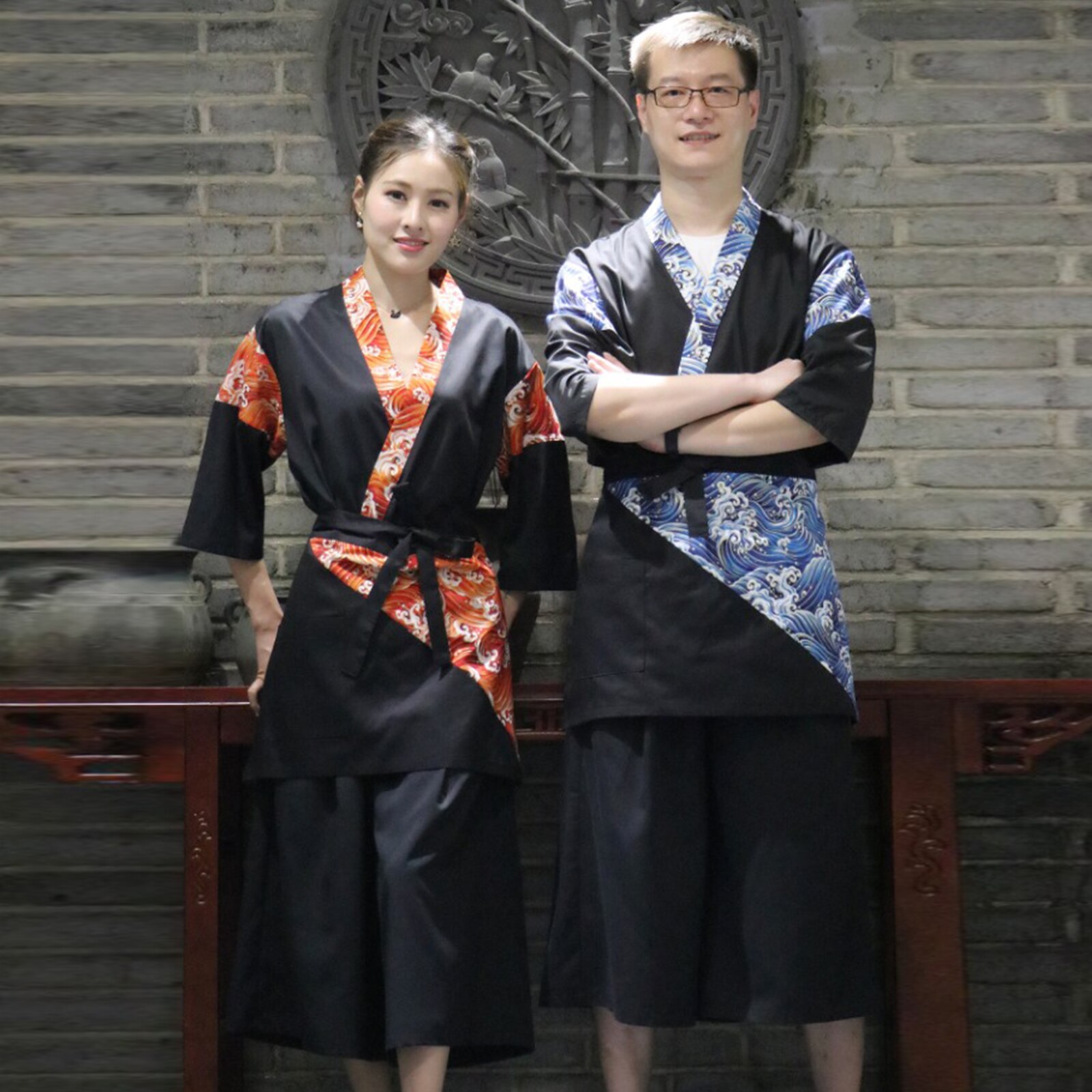 Delantal de chef de sushi, ropa de servicio de comida de estilo japonés, uniforme de trabajo de chef, delantal de kimono japonés