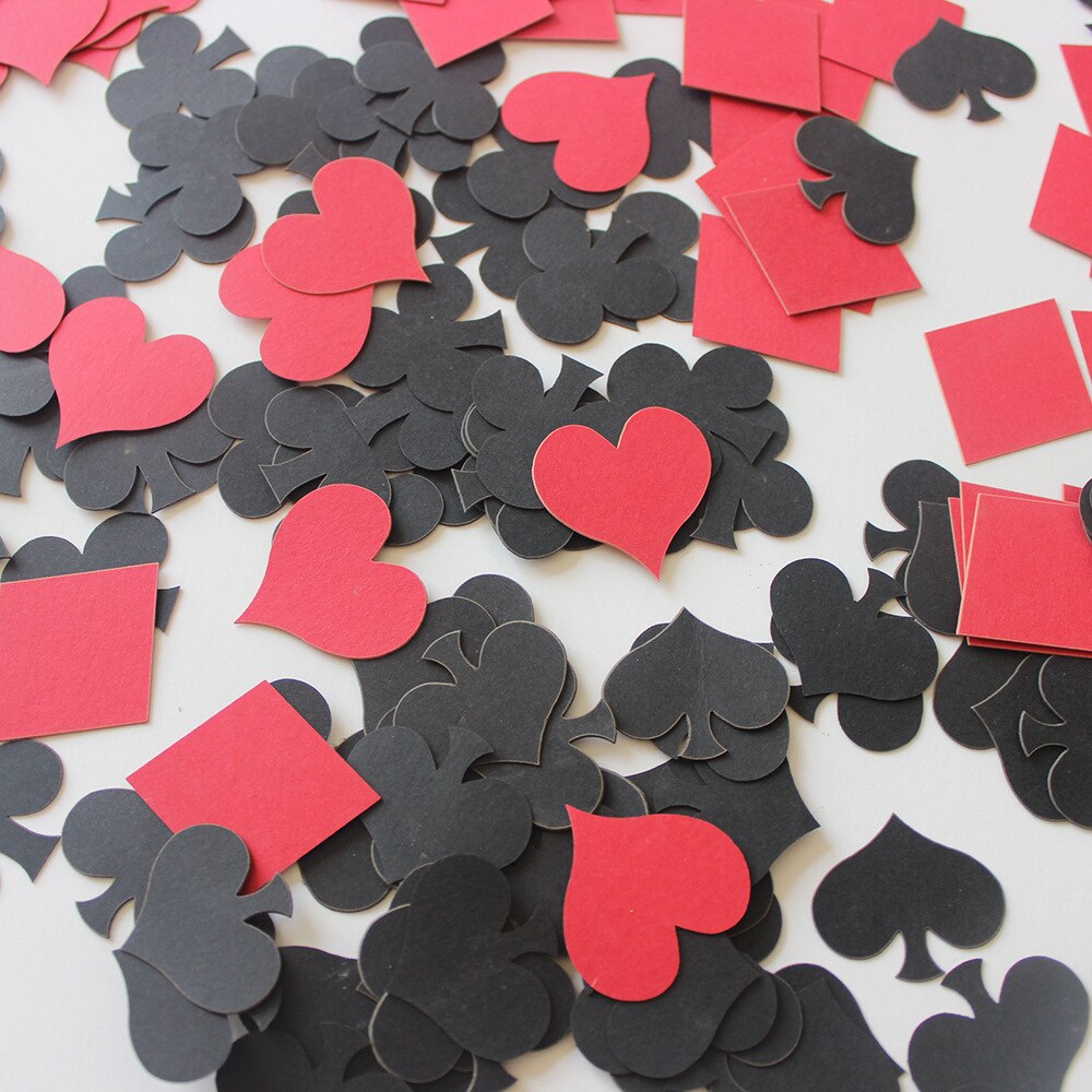 100 stk mix farve poker konfetti spillekort kulør rød hjerte sorte spar konfetti baby shower fødselsdagsfest kaste forsyninger